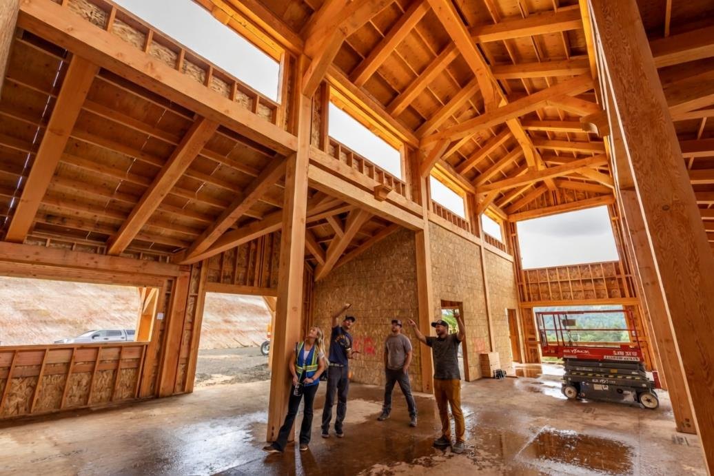 Estructura de madera de pino en construcción